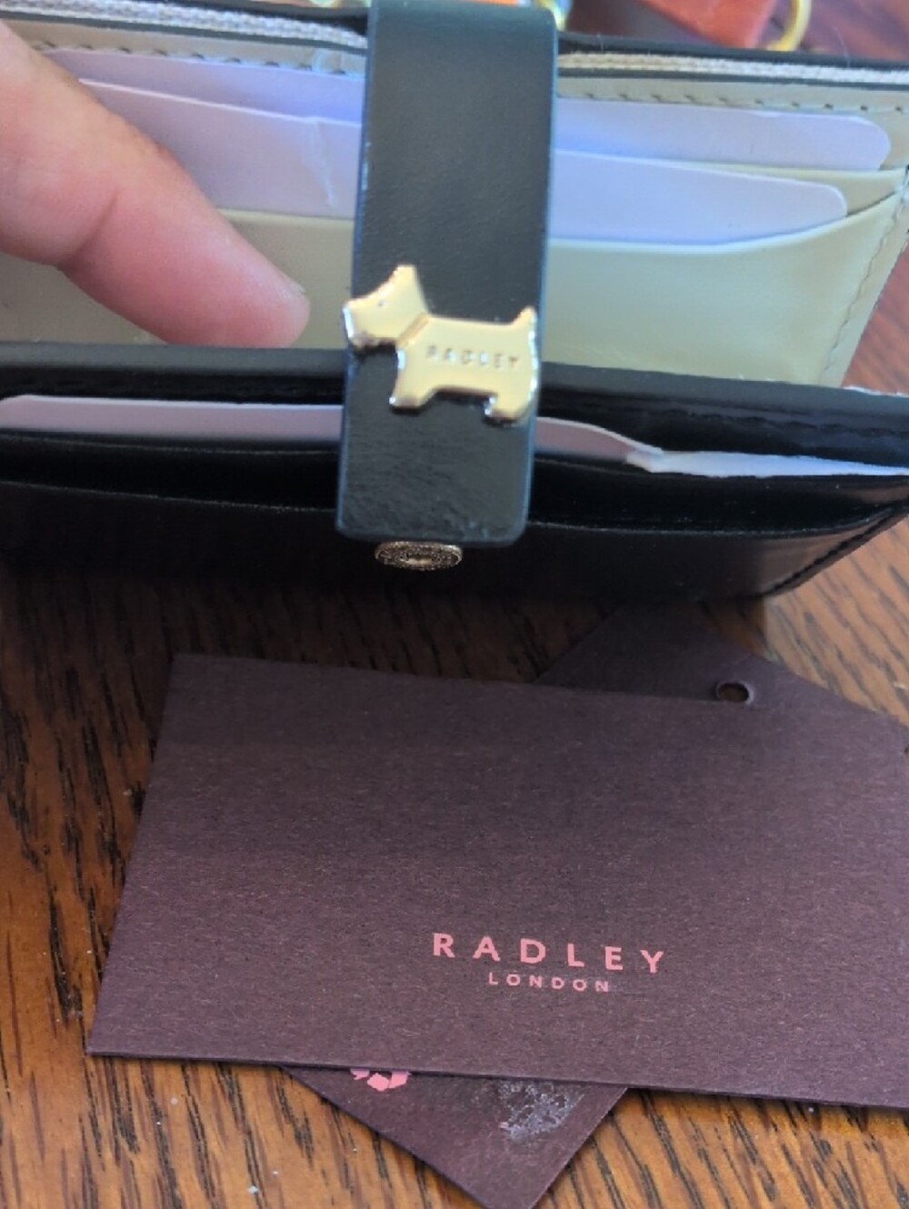 RADLEY LONDON Black Leather Strap Wallet with Gold Scottie Charm